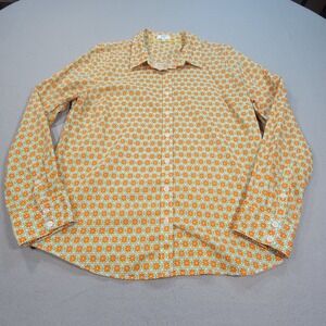 Crown & Ivy Cotton Button Front Blouse Geometric Floral Print Shirt Womens Large